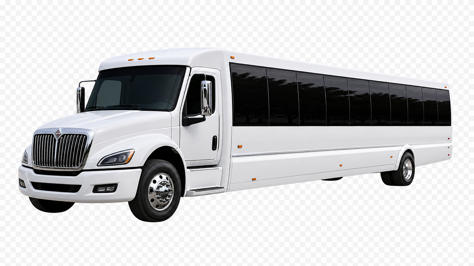 Realistic Luxury White Party Bus Limousine, Full Vehicle Only, Isolated