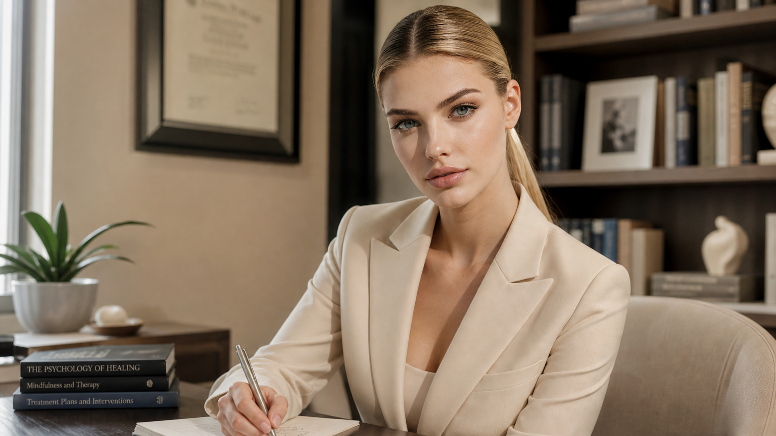 Photorealistic Professional Portrait of the Same Woman in the Reference