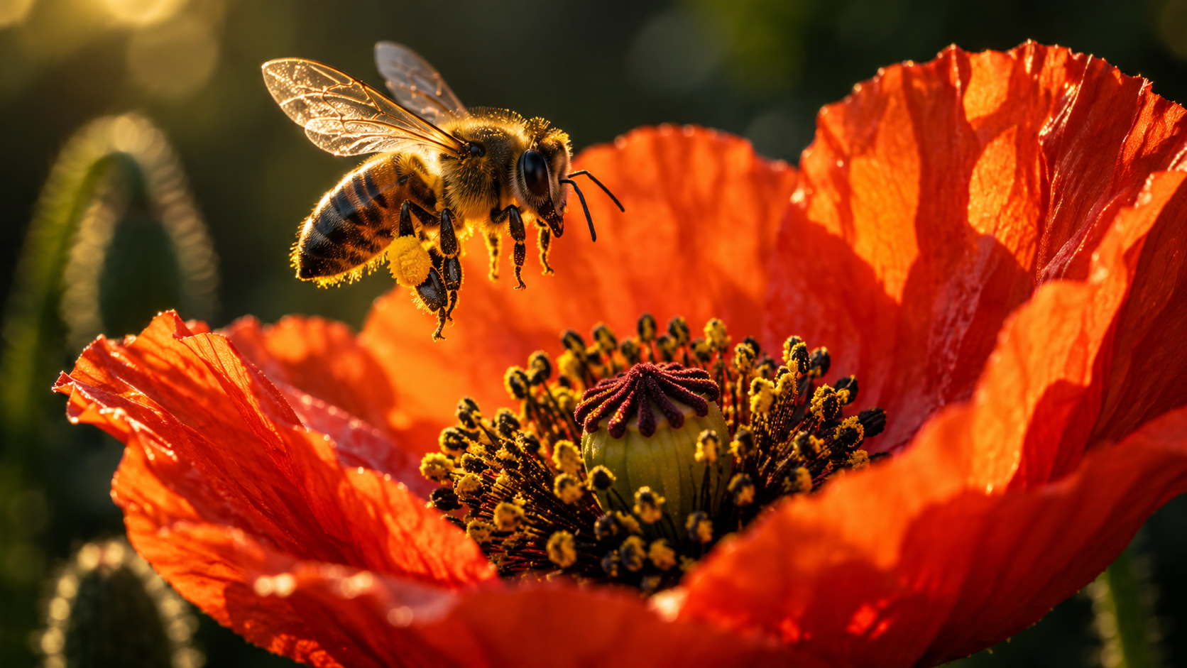 Honeybee Enters the Frame at High Speed Toward the Center